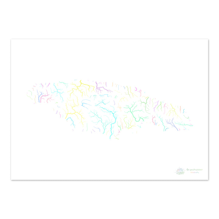 Jamaica - River basin map, pastel on white - Fine Art Print