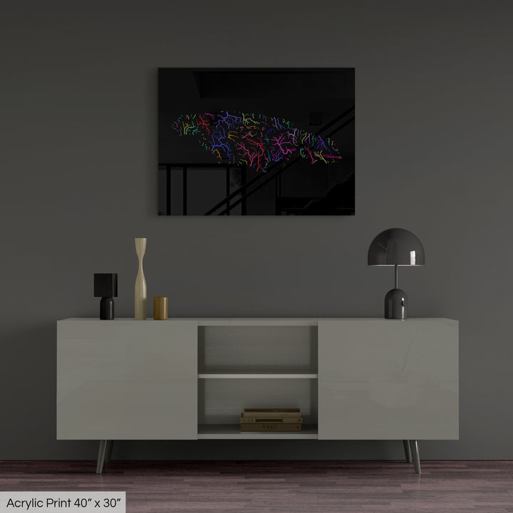 Jamaica - River basin map, rainbow colours - Wall Art