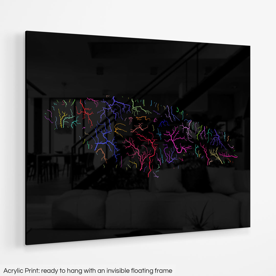 Jamaica - River basin map, rainbow colours - Wall Art