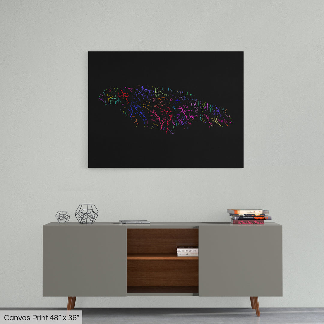 Jamaica - River basin map, rainbow colours - Wall Art