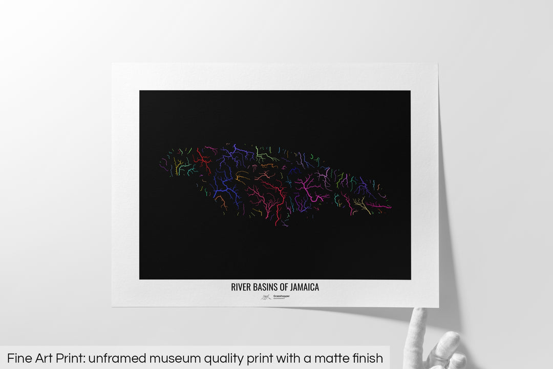 Jamaica - River basin map, rainbow colours - Wall Art