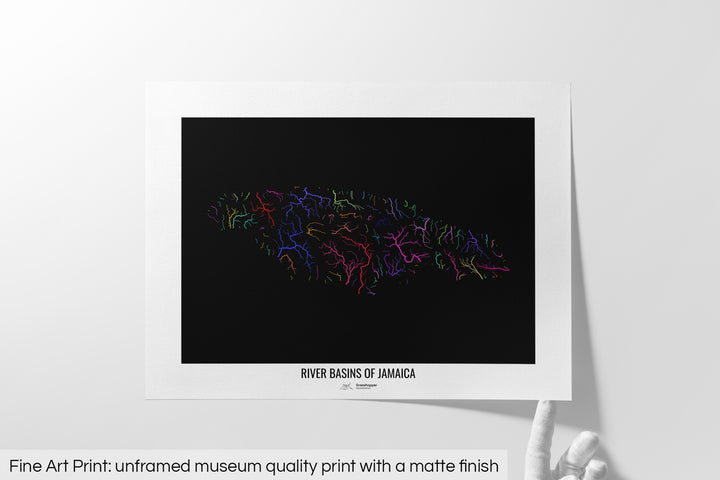 Jamaica - River basin map, rainbow colours - Wall Art