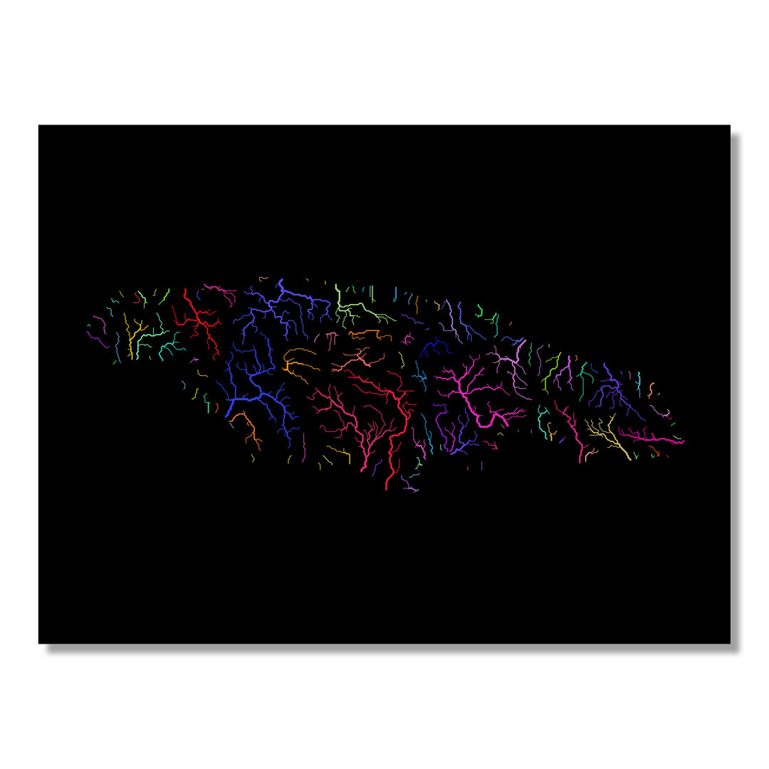Jamaica - River basin map, rainbow colours - Wall Art