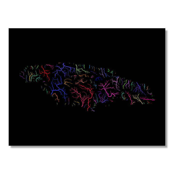 Jamaica - River basin map, rainbow colours - Wall Art