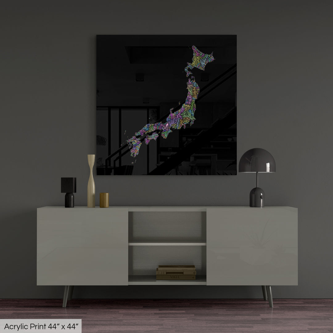Japan - River basin map, pastel colours - Wall Art