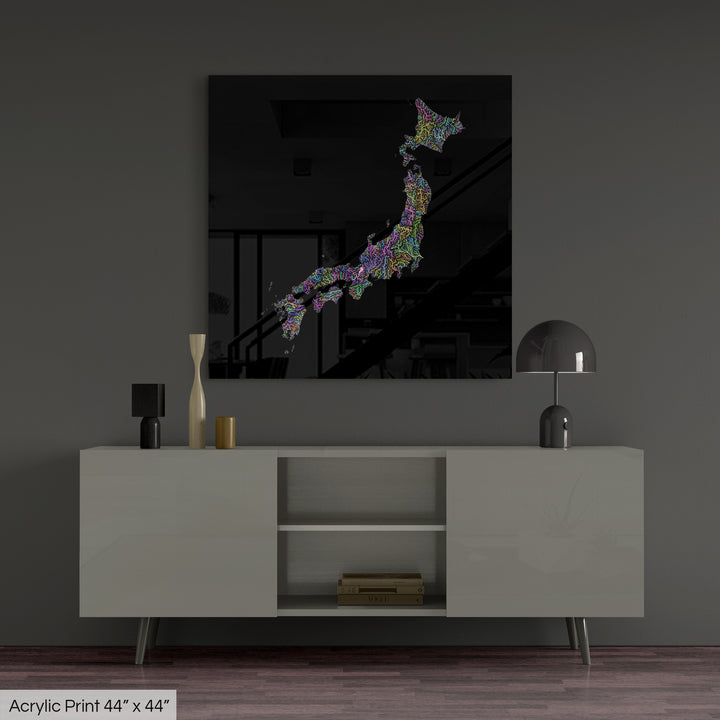 Japan - River basin map, pastel colours - Wall Art