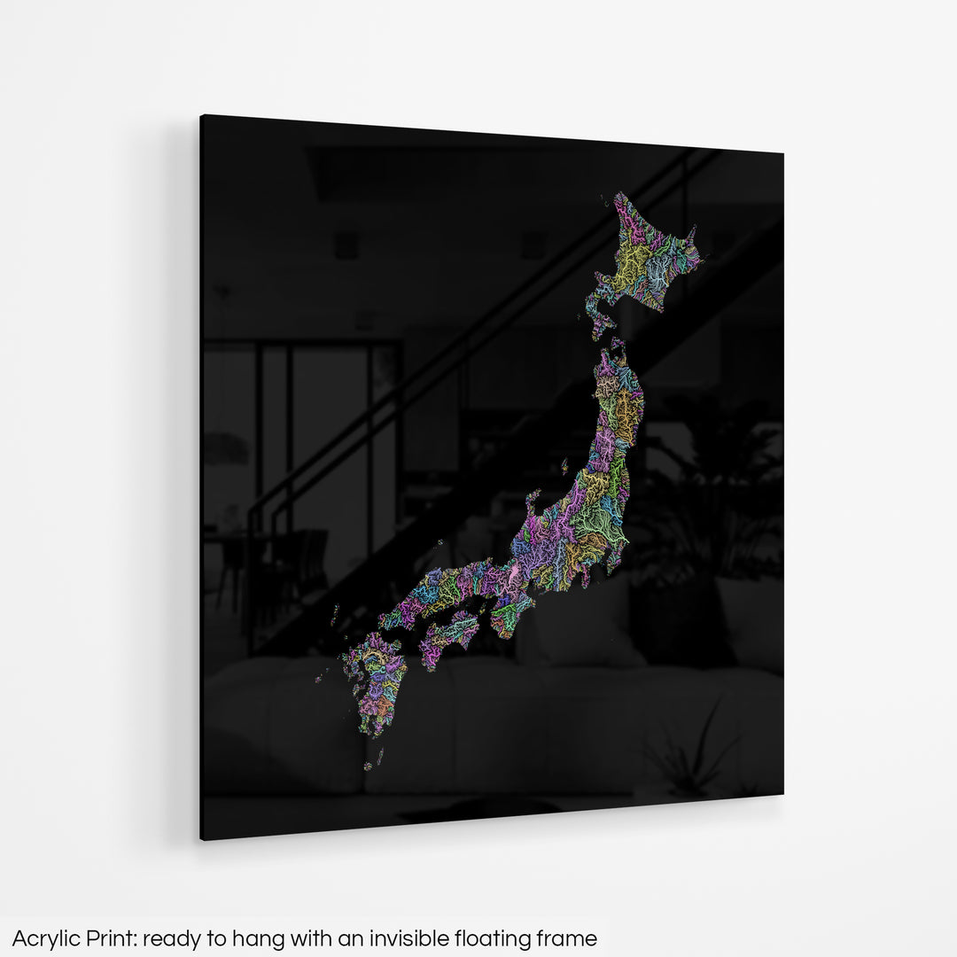 Japan - River basin map, pastel colours - Wall Art