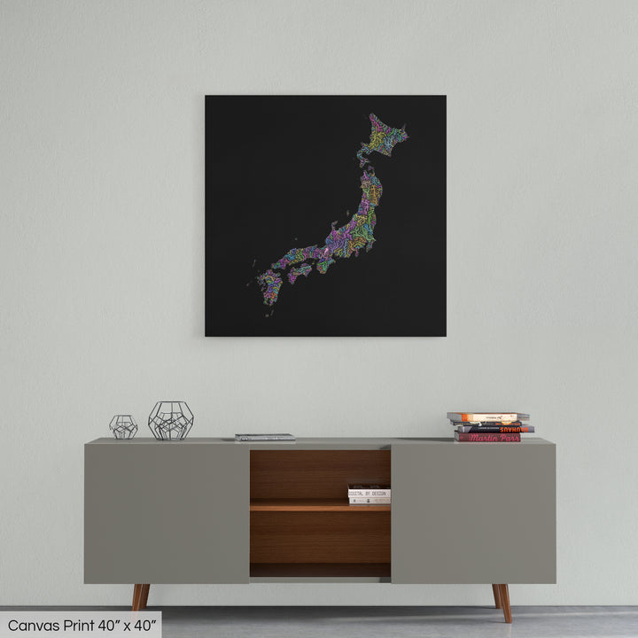 Japan - River basin map, pastel colours - Wall Art
