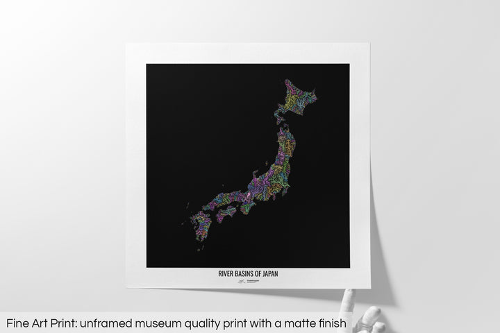 Japan - River basin map, pastel colours - Wall Art
