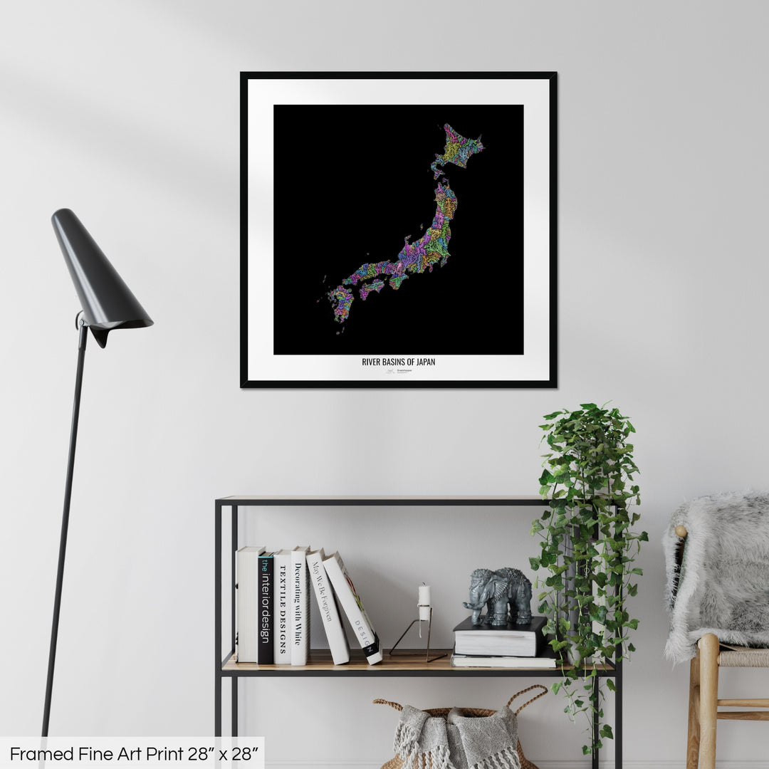 Japan - River basin map, pastel colours - Wall Art