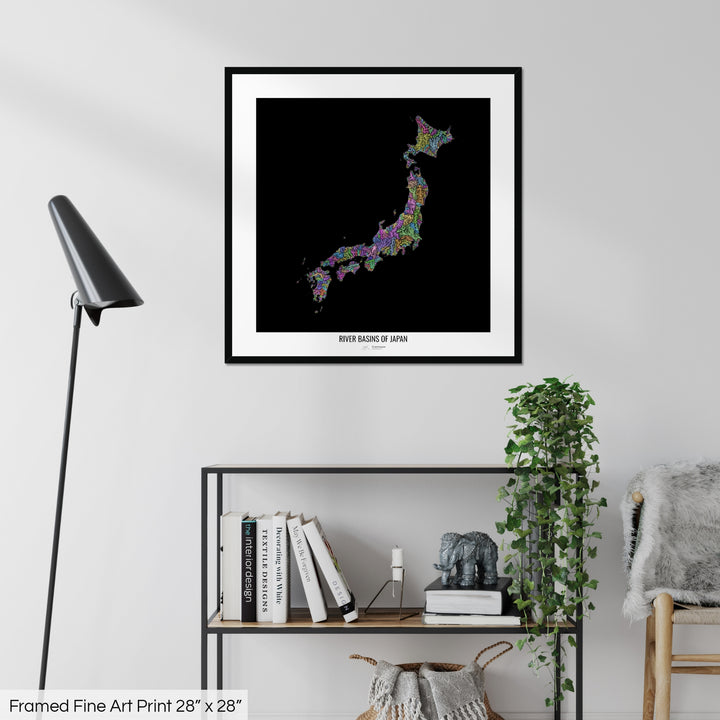 Japan - River basin map, pastel colours - Wall Art