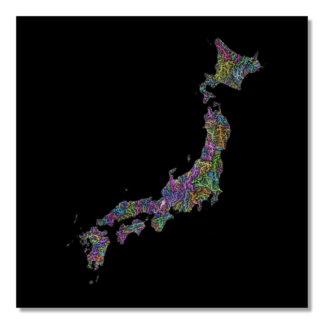 Japan - River basin map, pastel colours - Wall Art