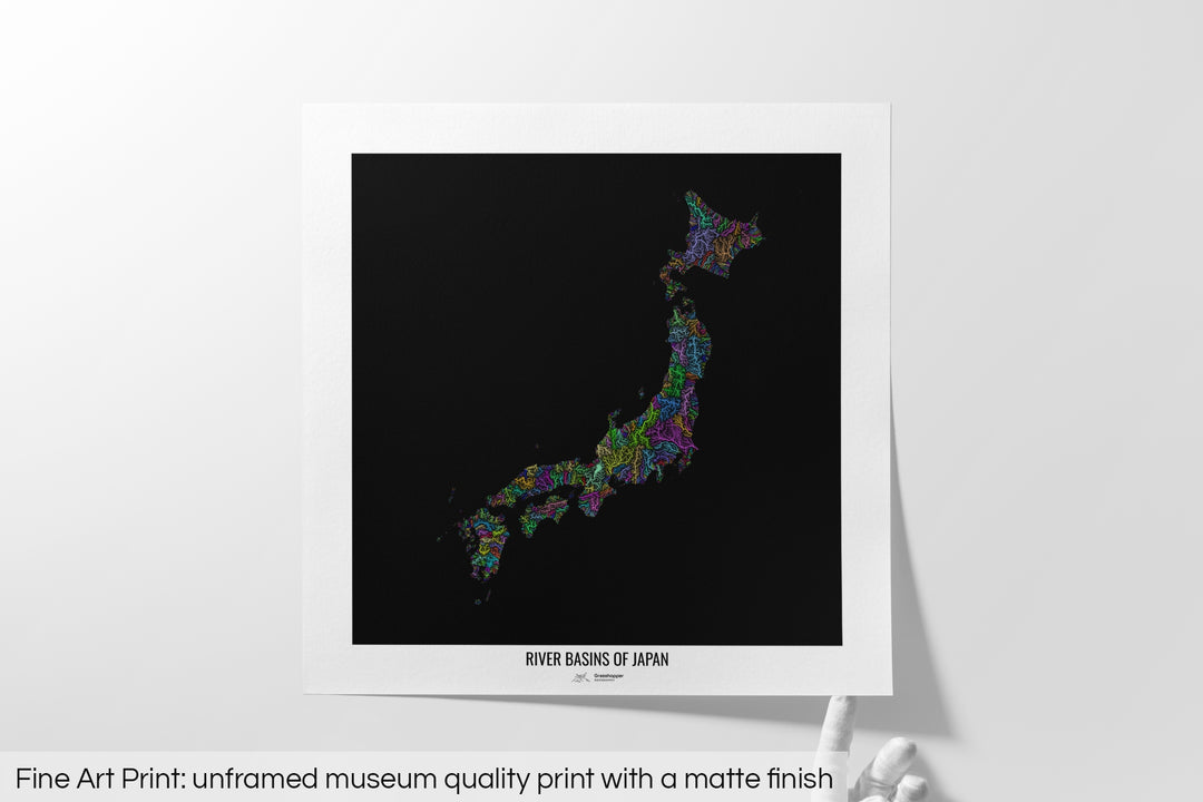 Japan - River basin map, rainbow colours - Wall Art