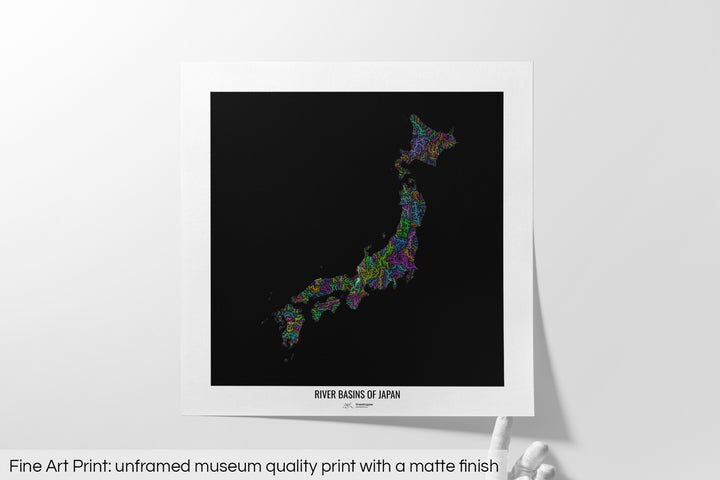 Japan - River basin map, rainbow colours - Wall Art