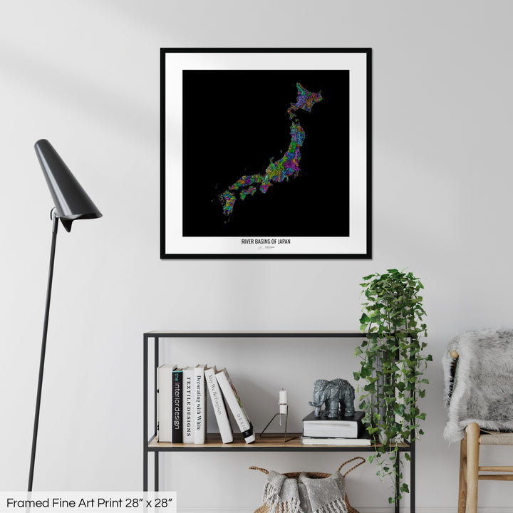 Japan - River basin map, rainbow colours - Wall Art