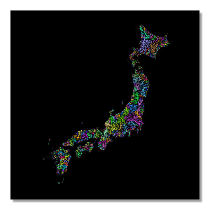 Japan - River basin map, rainbow colours - Wall Art