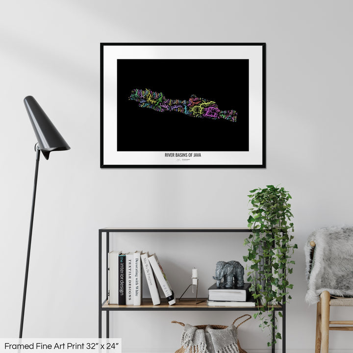 Java - River basin map, pastel colours - Wall Art