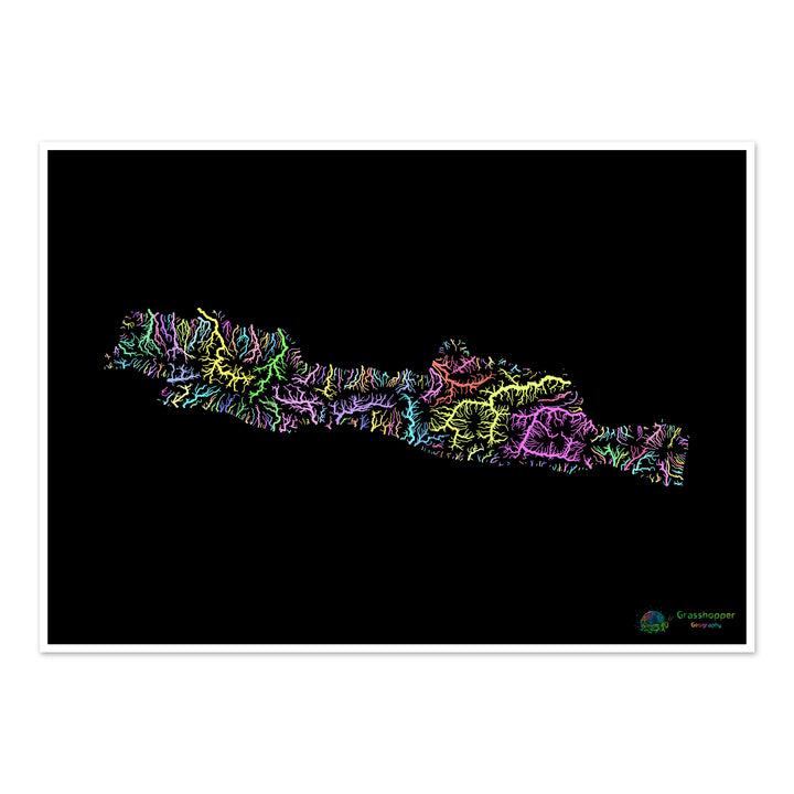 Java - Mapa de la cuenca del río, pastel sobre negro - Impresión de Bellas Artes
