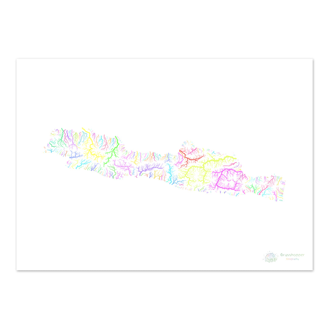 Java - Carte des bassins fluviaux, pastel sur blanc - Fine Art Print