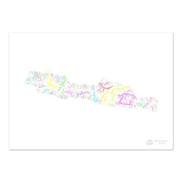 Java - Carte des bassins fluviaux, pastel sur blanc - Fine Art Print