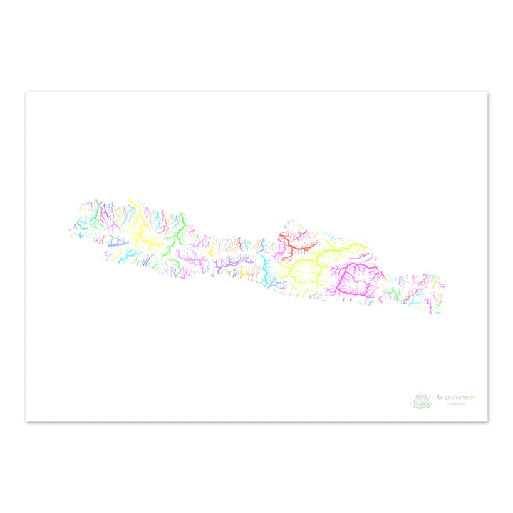 Java - Mapa da bacia hidrográfica, pastel sobre branco - Impressão de belas artes