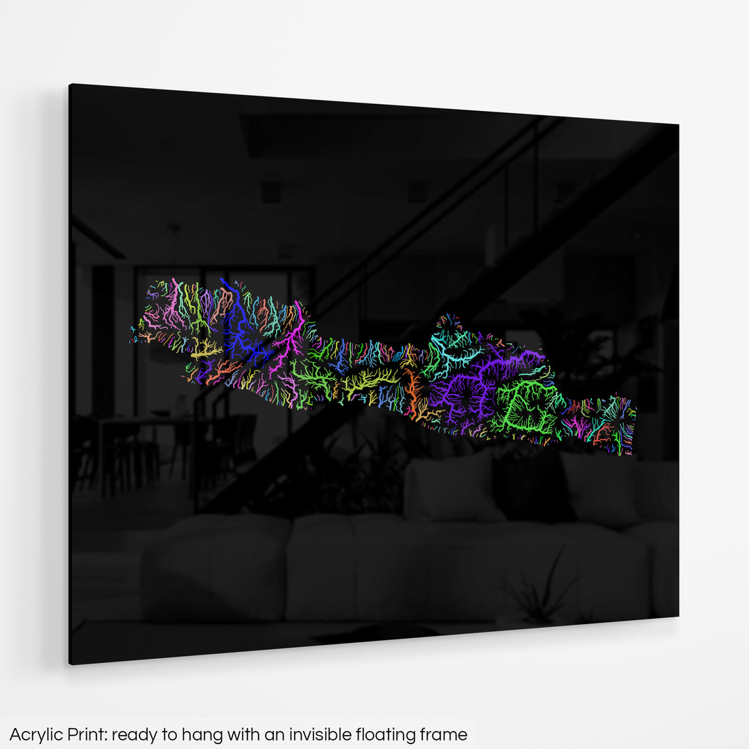 Java - River basin map, rainbow colours - Wall Art