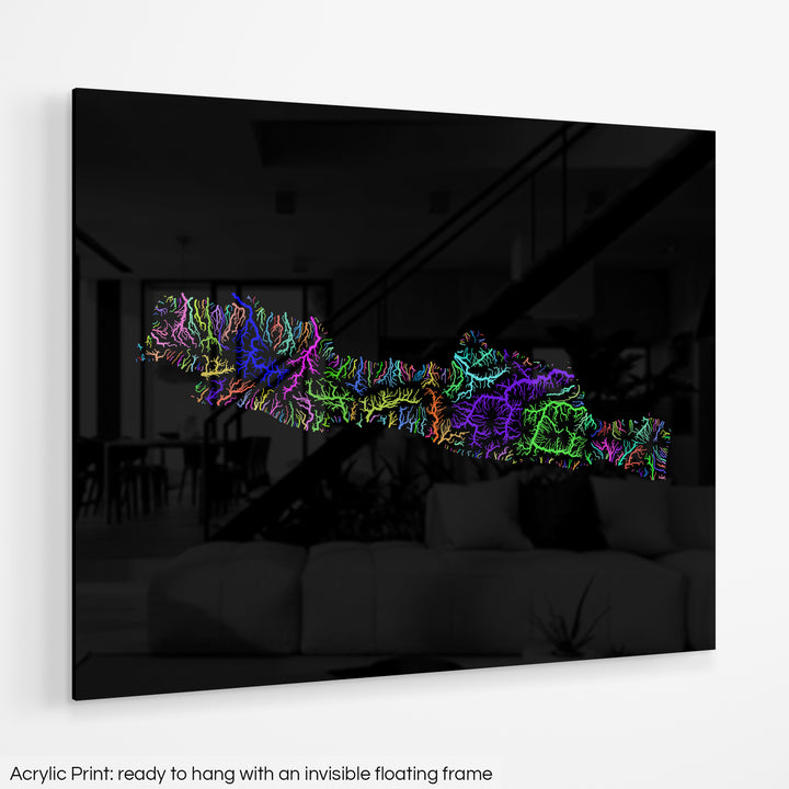 Java - River basin map, rainbow colours - Wall Art