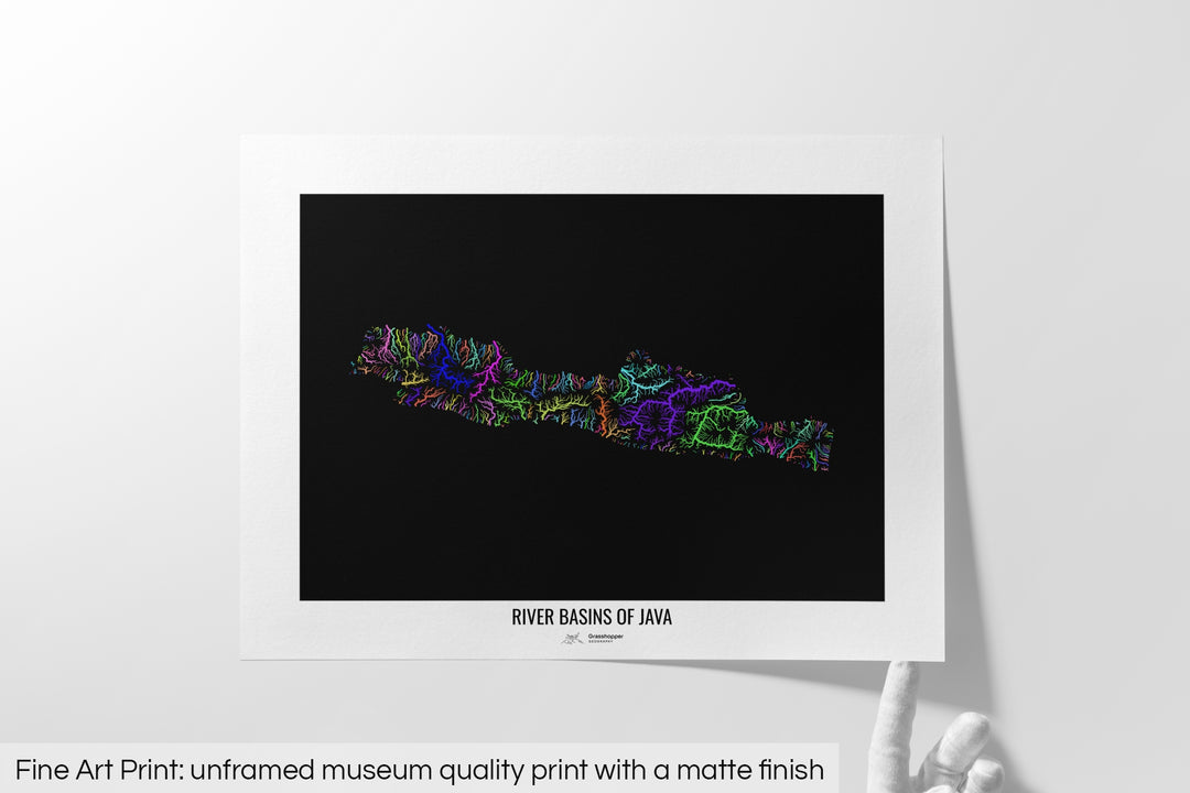 Java - River basin map, rainbow colours - Wall Art