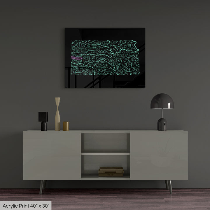 Kansas - River basin map, pastel colours - Wall Art