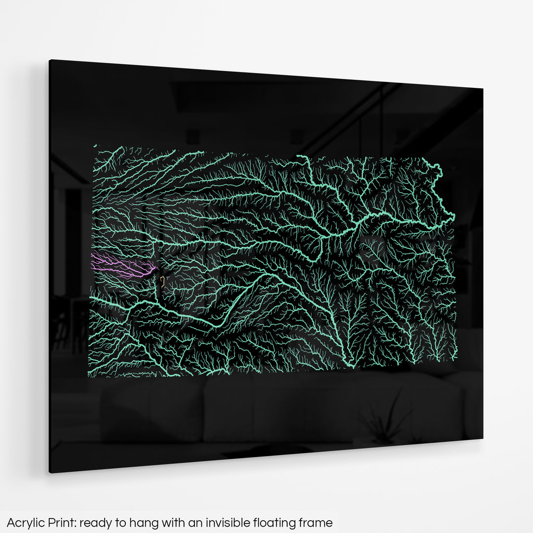 Kansas - River basin map, pastel colours - Wall Art