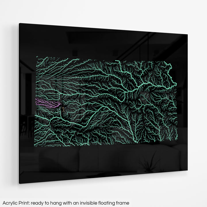 Kansas - River basin map, pastel colours - Wall Art