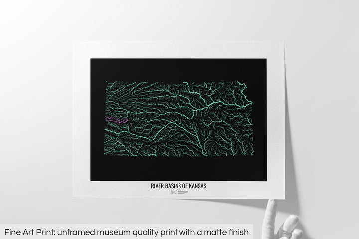Kansas - River basin map, pastel colours - Wall Art
