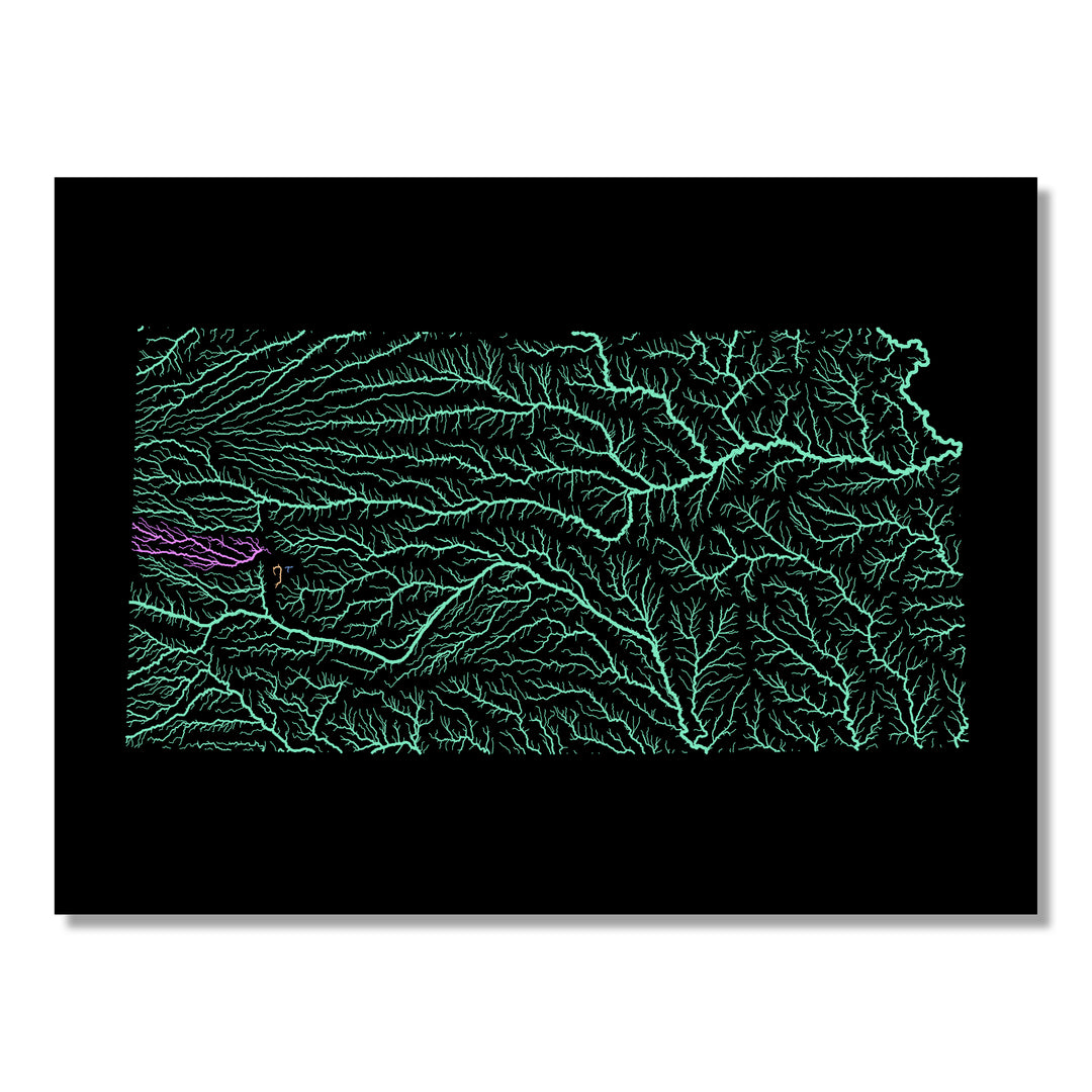 Kansas - River basin map, pastel colours - Wall Art