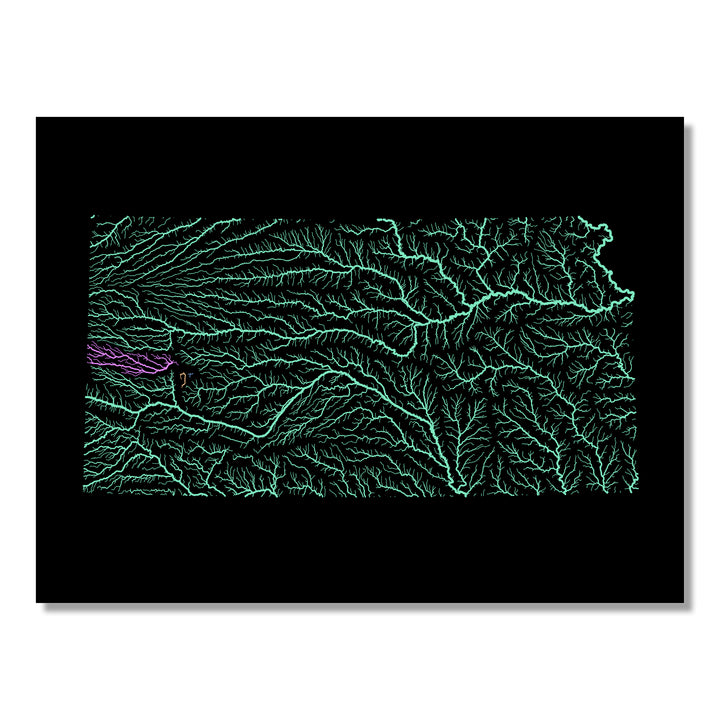Kansas - River basin map, pastel colours - Wall Art