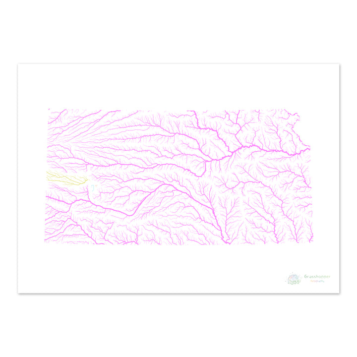 Kansas - River basin map, pastel on white - Fine Art Print