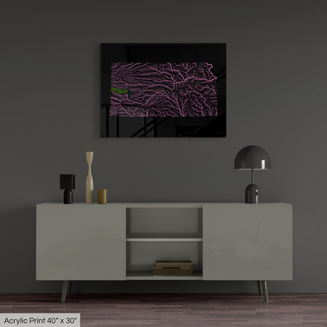Kansas - River basin map, rainbow colours - Wall Art