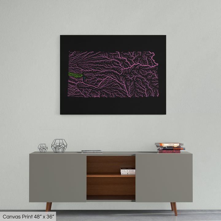 Kansas - River basin map, rainbow colours - Wall Art