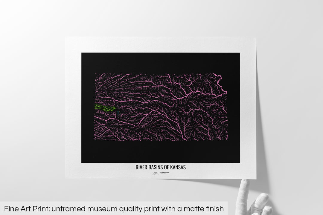 Kansas - River basin map, rainbow colours - Wall Art