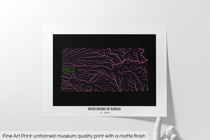 Kansas - River basin map, rainbow colours - Wall Art