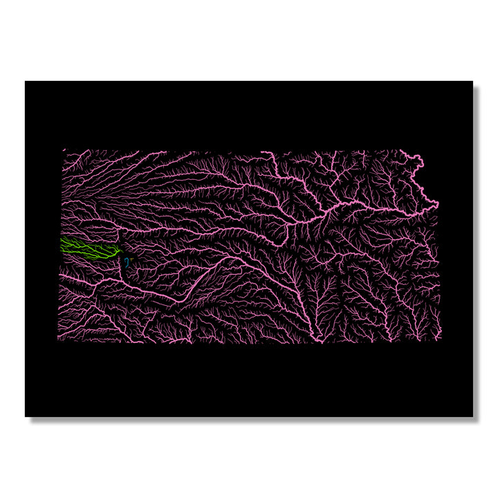 Kansas - River basin map, rainbow colours - Wall Art
