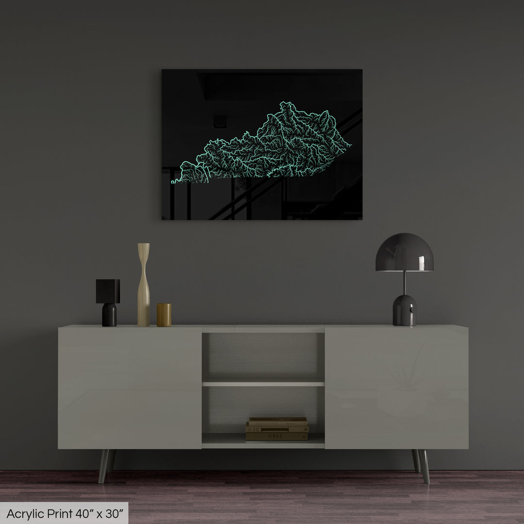 Kentucky - River basin map, pastel colours - Wall Art