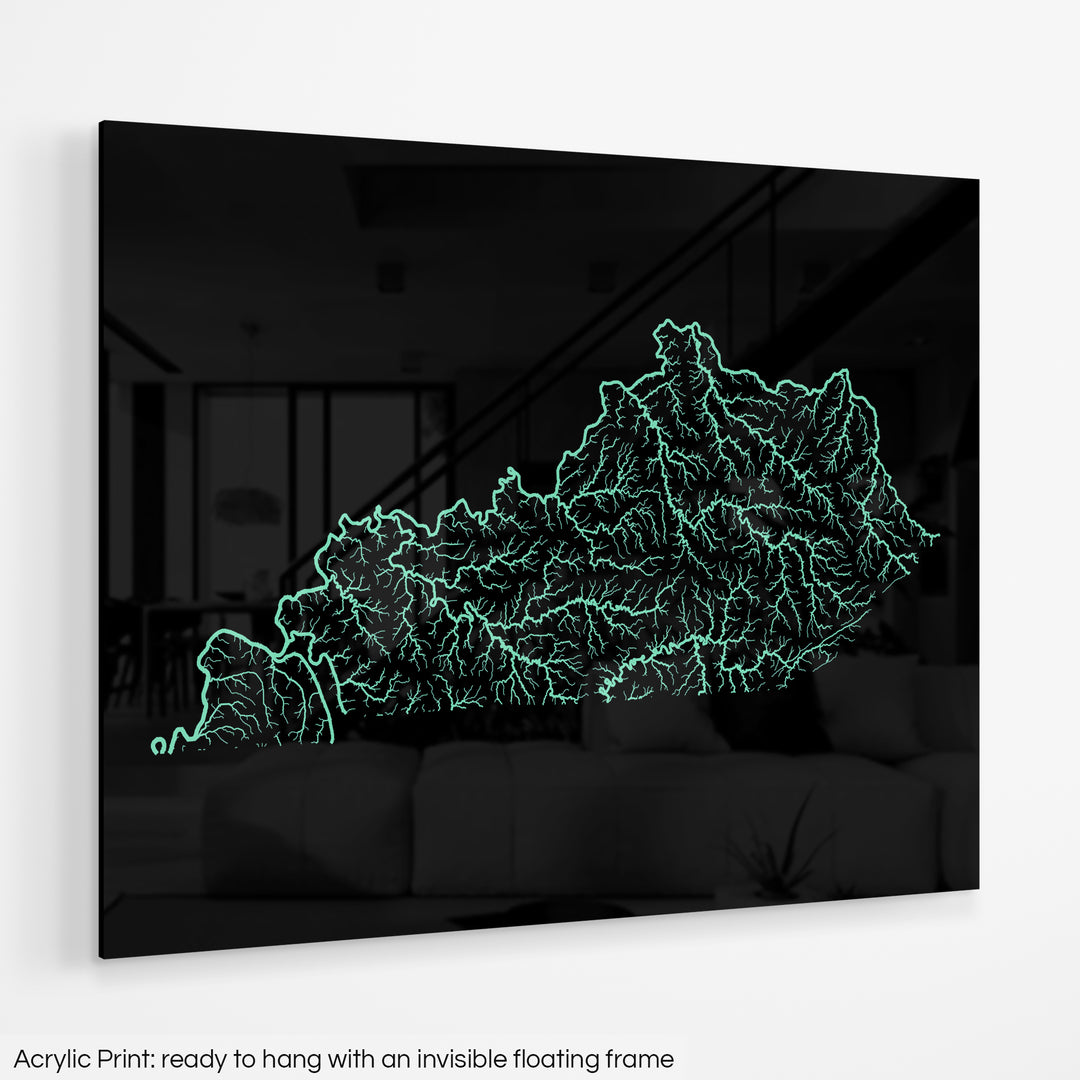 Kentucky - River basin map, pastel colours - Wall Art