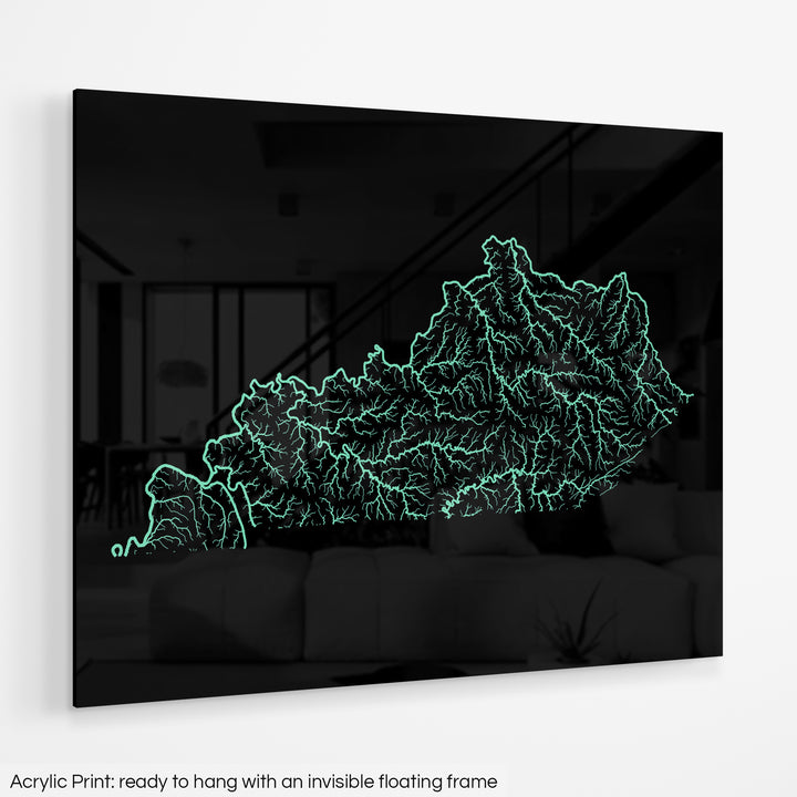 Kentucky - River basin map, pastel colours - Wall Art