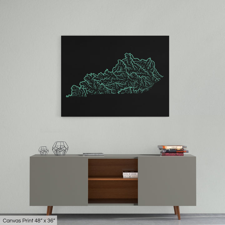 Kentucky - River basin map, pastel colours - Wall Art