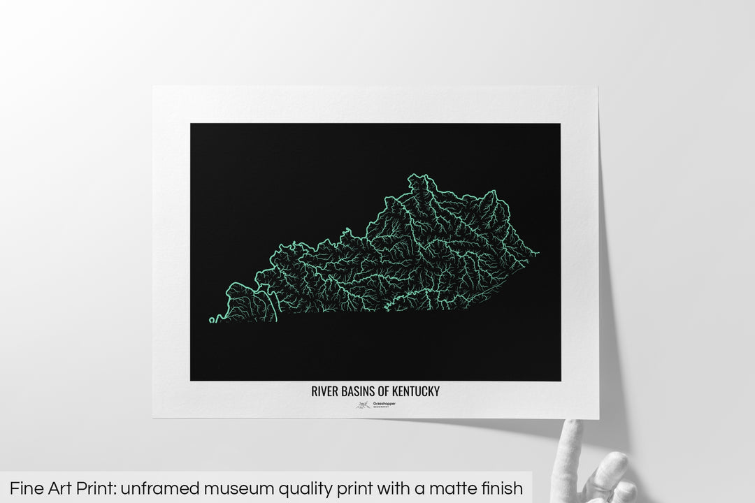 Kentucky - River basin map, pastel colours - Wall Art