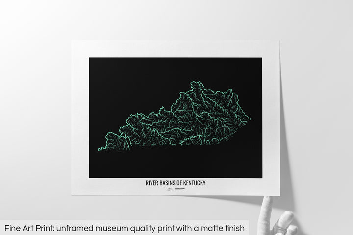 Kentucky - River basin map, pastel colours - Wall Art