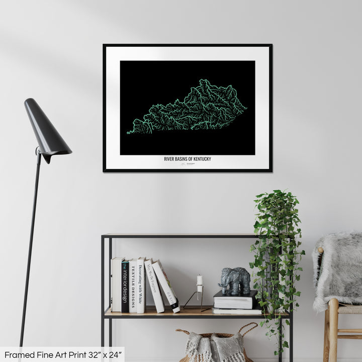 Kentucky - River basin map, pastel colours - Wall Art
