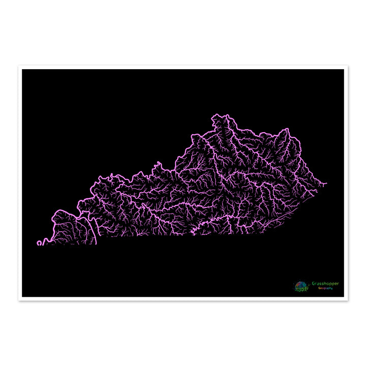 Kentucky - River basin map, pastel on black - Fine Art Print