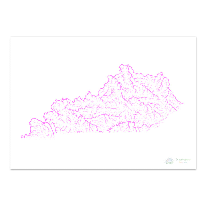 Kentucky - River basin map, pastel on white - Fine Art Print