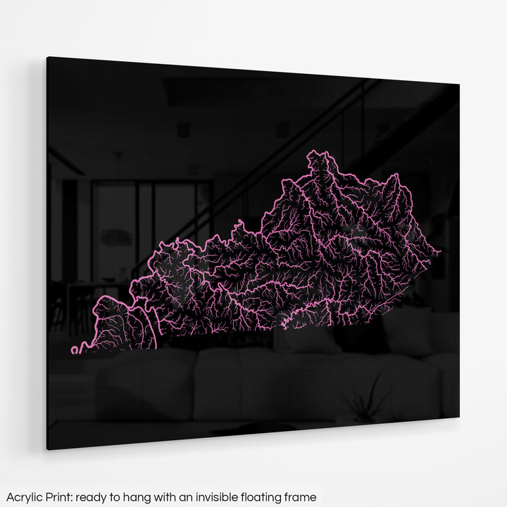Kentucky - River basin map, rainbow colours - Wall Art